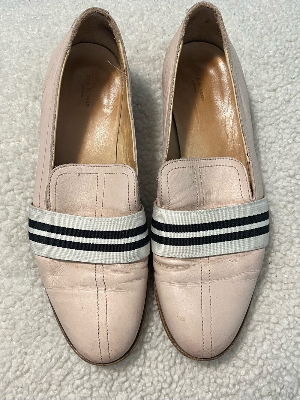 Rag & Bone Pale Pink Leather Slip-On Loafers with Striped Band